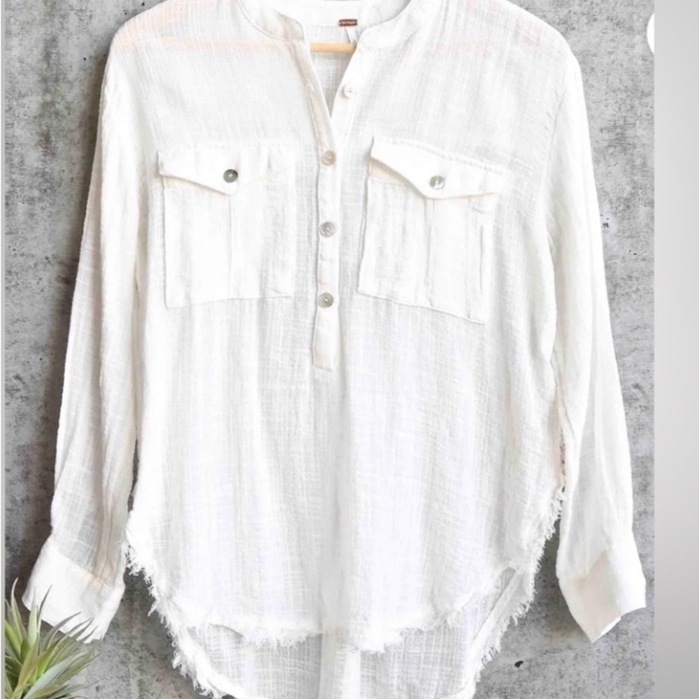 Free People Oversized Talk To Me  White Gauze Shirt - Picture 4 of 6